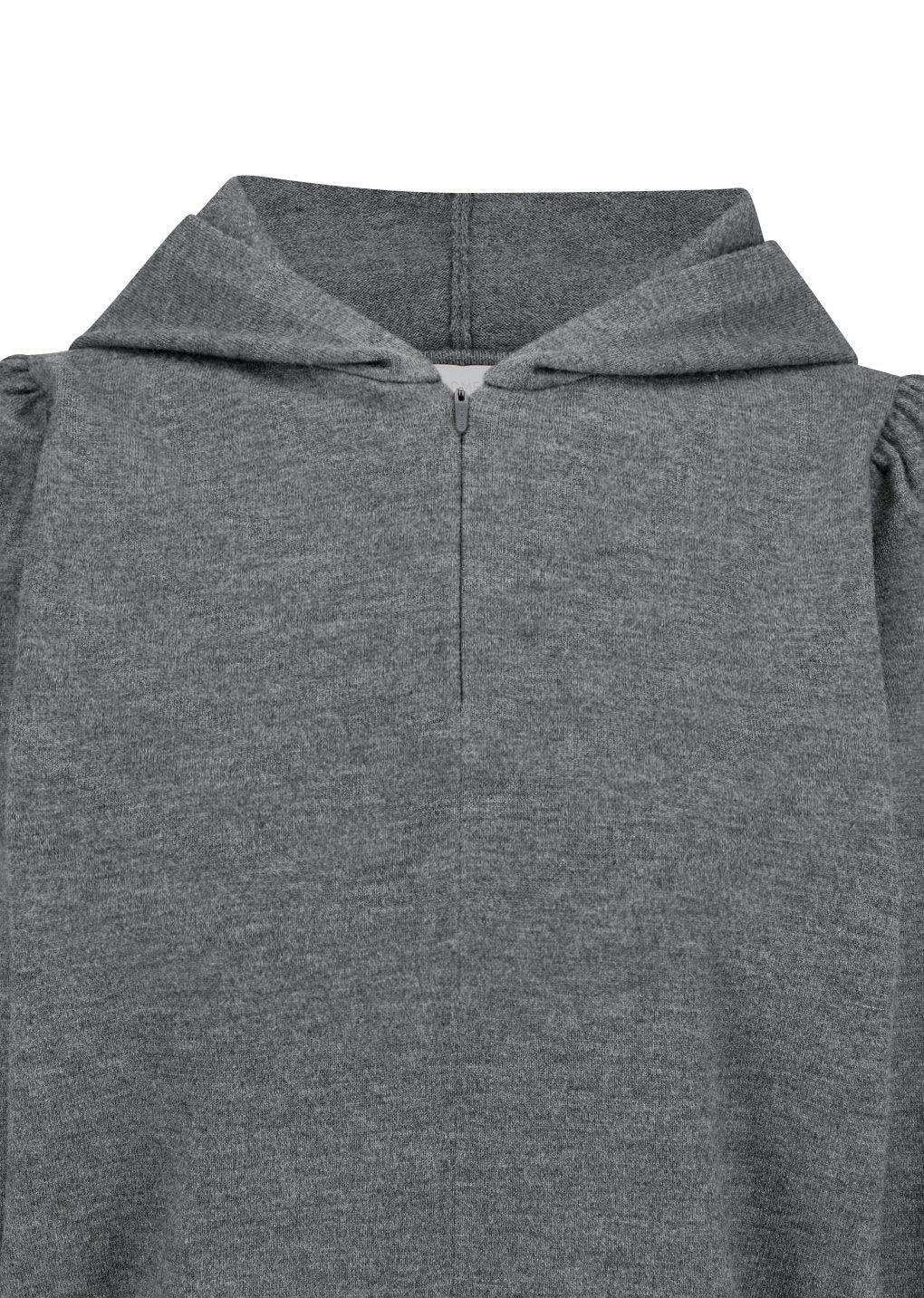shirring half zip up knit hoodie, grey