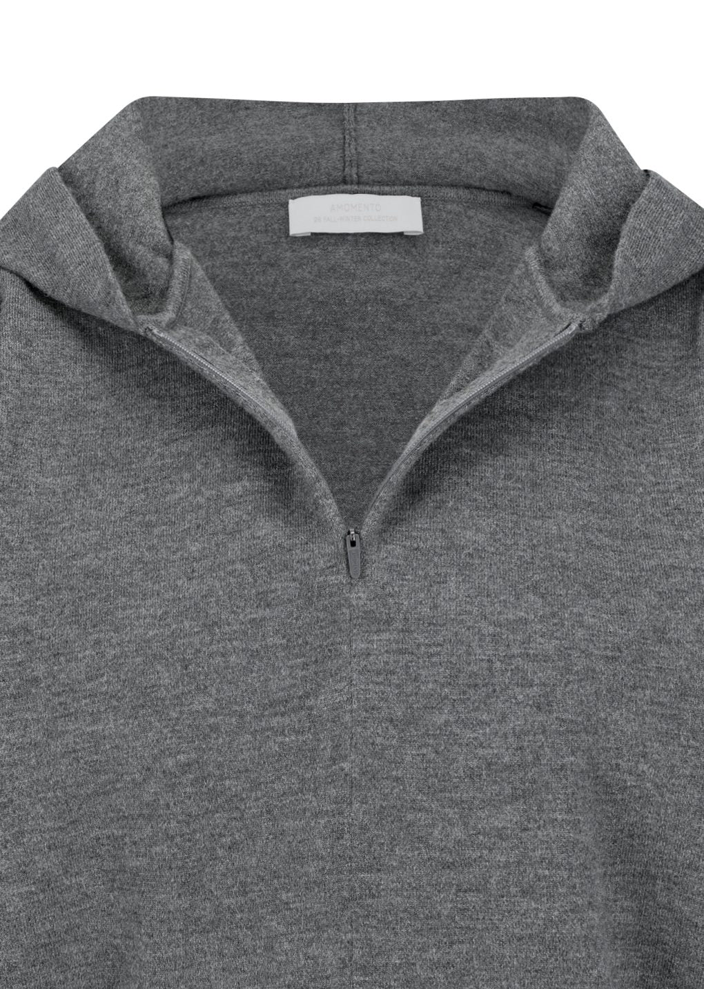 shirring half zip up knit hoodie, grey