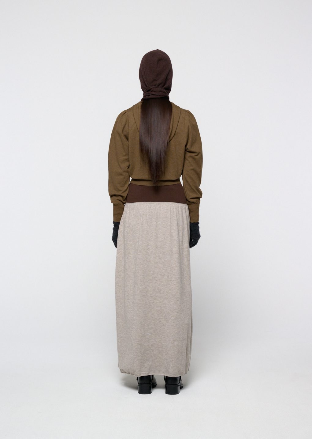 shirring half zip up knit hoodie, khaki