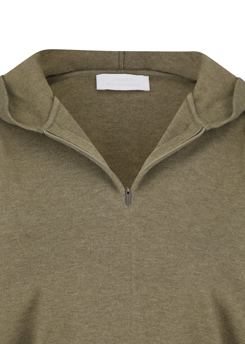 shirring half zip up knit hoodie, khaki