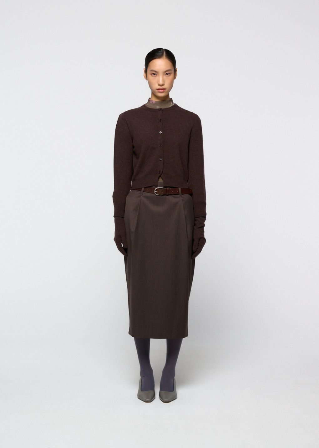 wool pencil skirt, brown