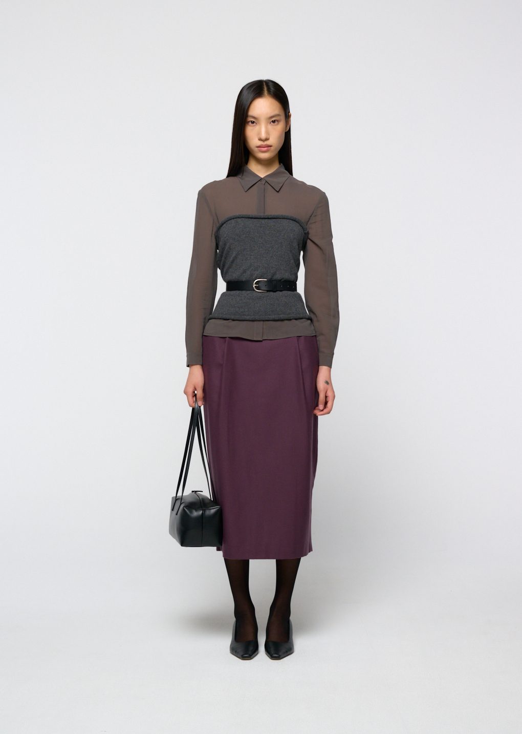 wool pencil skirt, burgundy