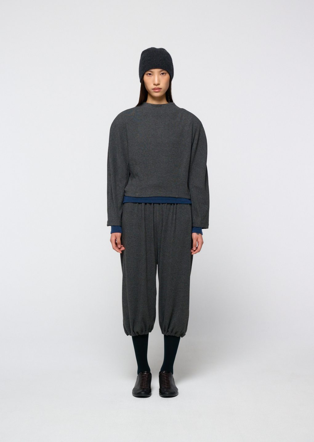 jersey padded mock neck top, charcoal