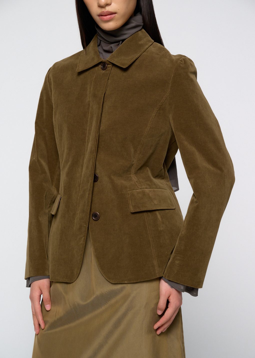 velvet jacket, khaki