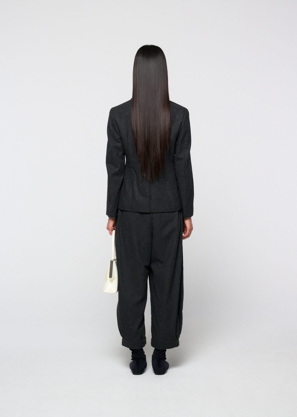 wool shirring pants, charcoal