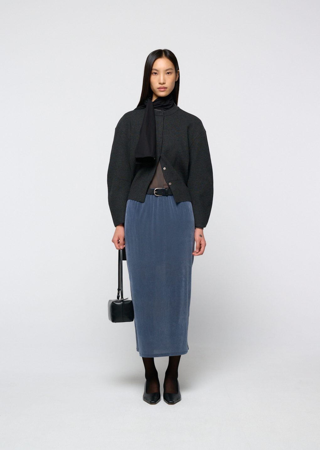 slim banding skirt, brown