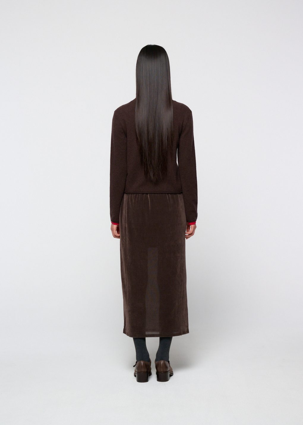 slim banding skirt, brown