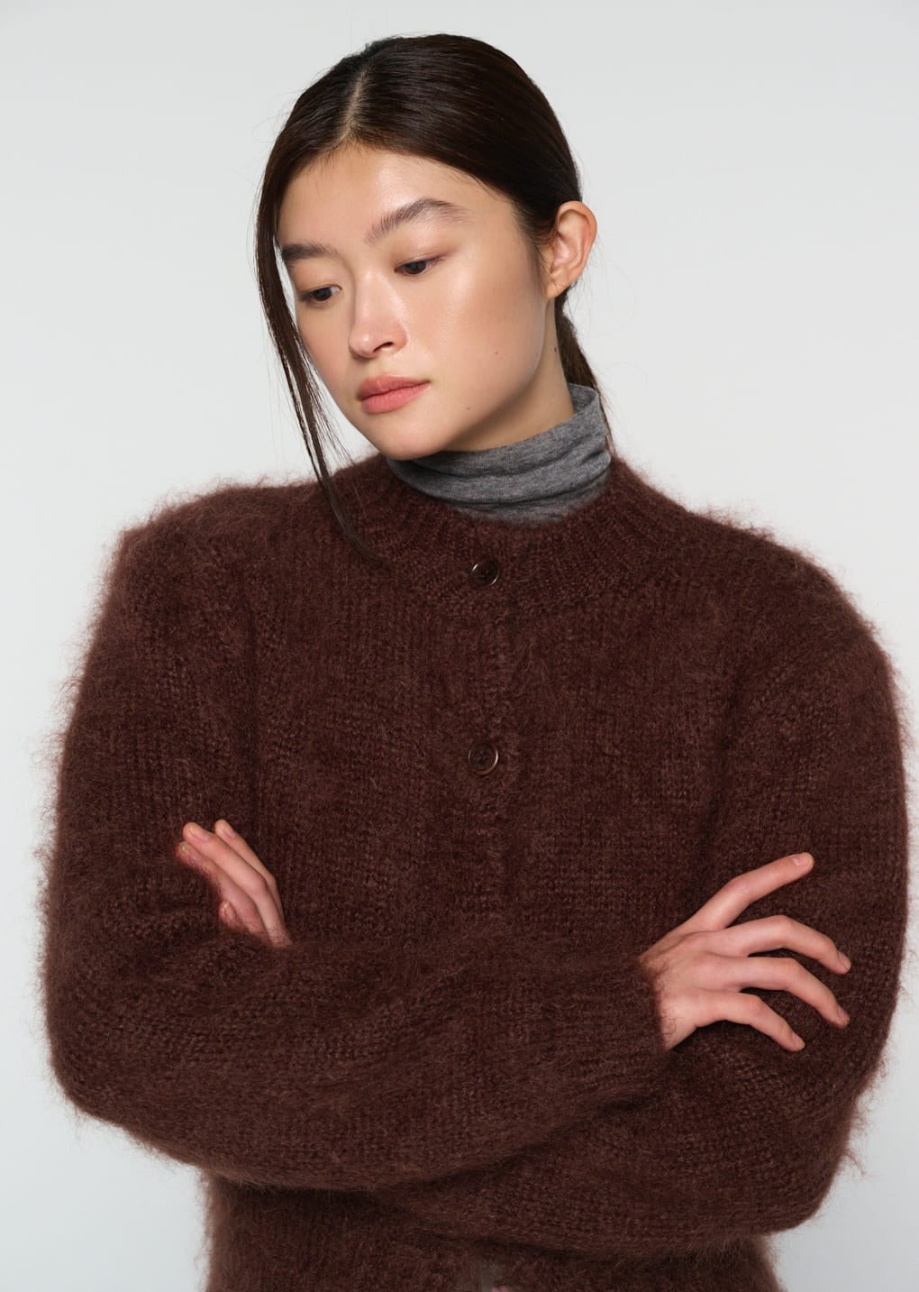 mohair bulky cardigan, brown