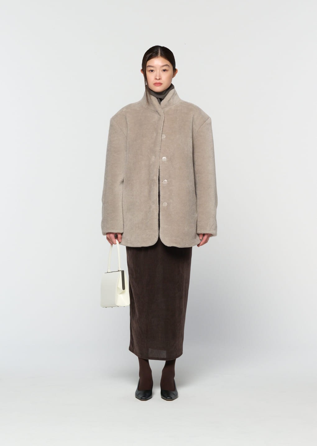 shearling mid jacket, grey