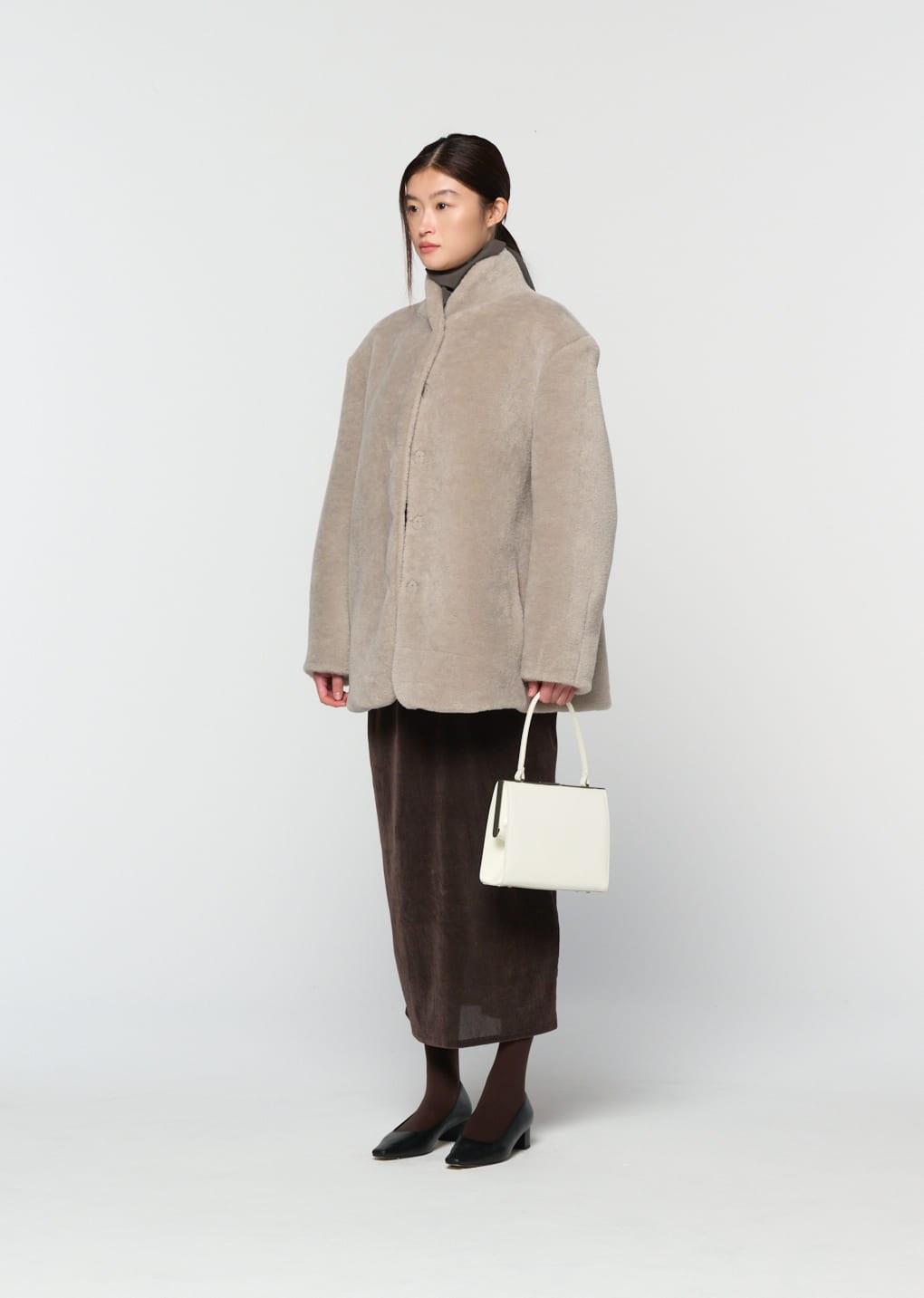 shearling mid jacket, grey