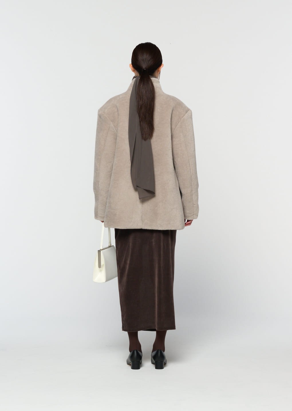 shearling mid jacket, grey