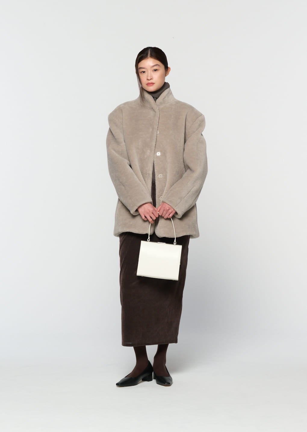 shearling mid jacket, grey