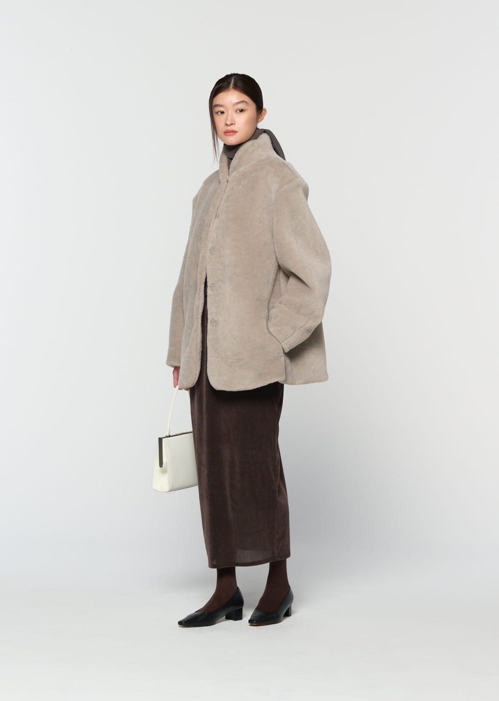 shearling mid jacket, grey