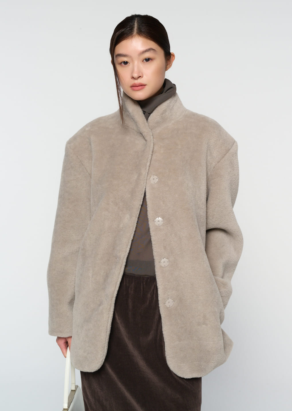 shearling mid jacket, grey