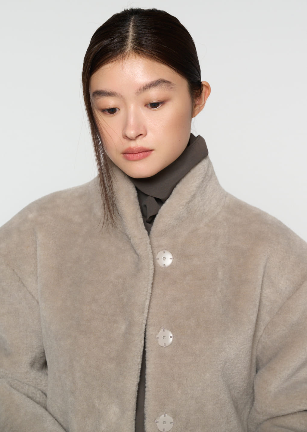 shearling mid jacket, grey