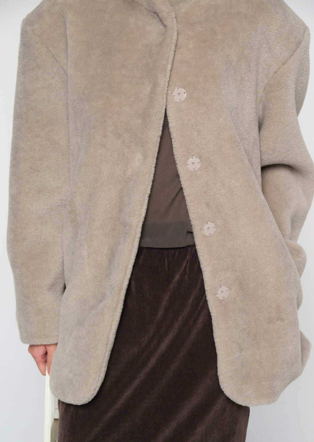 shearling mid jacket, grey