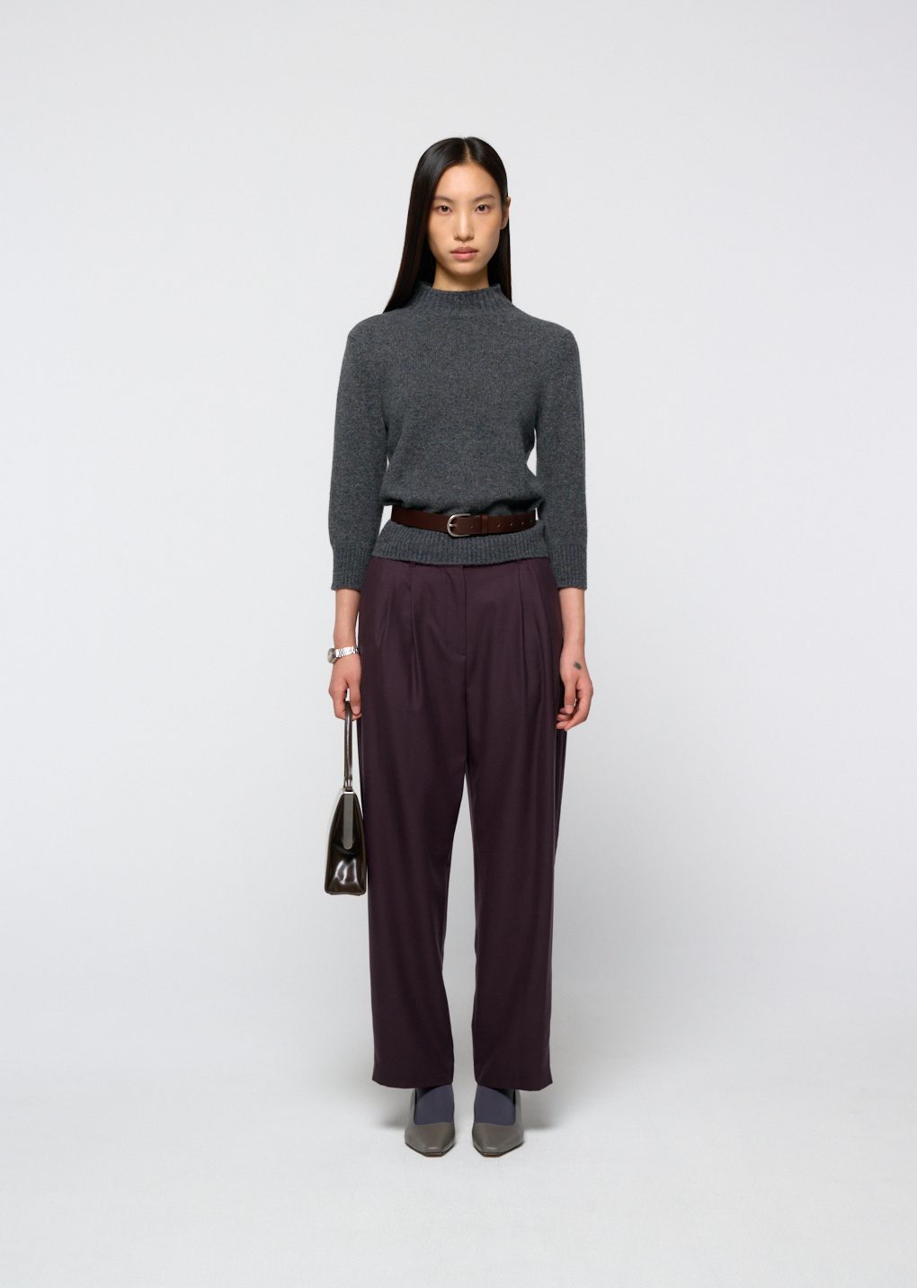wool mock neck knit, charcoal