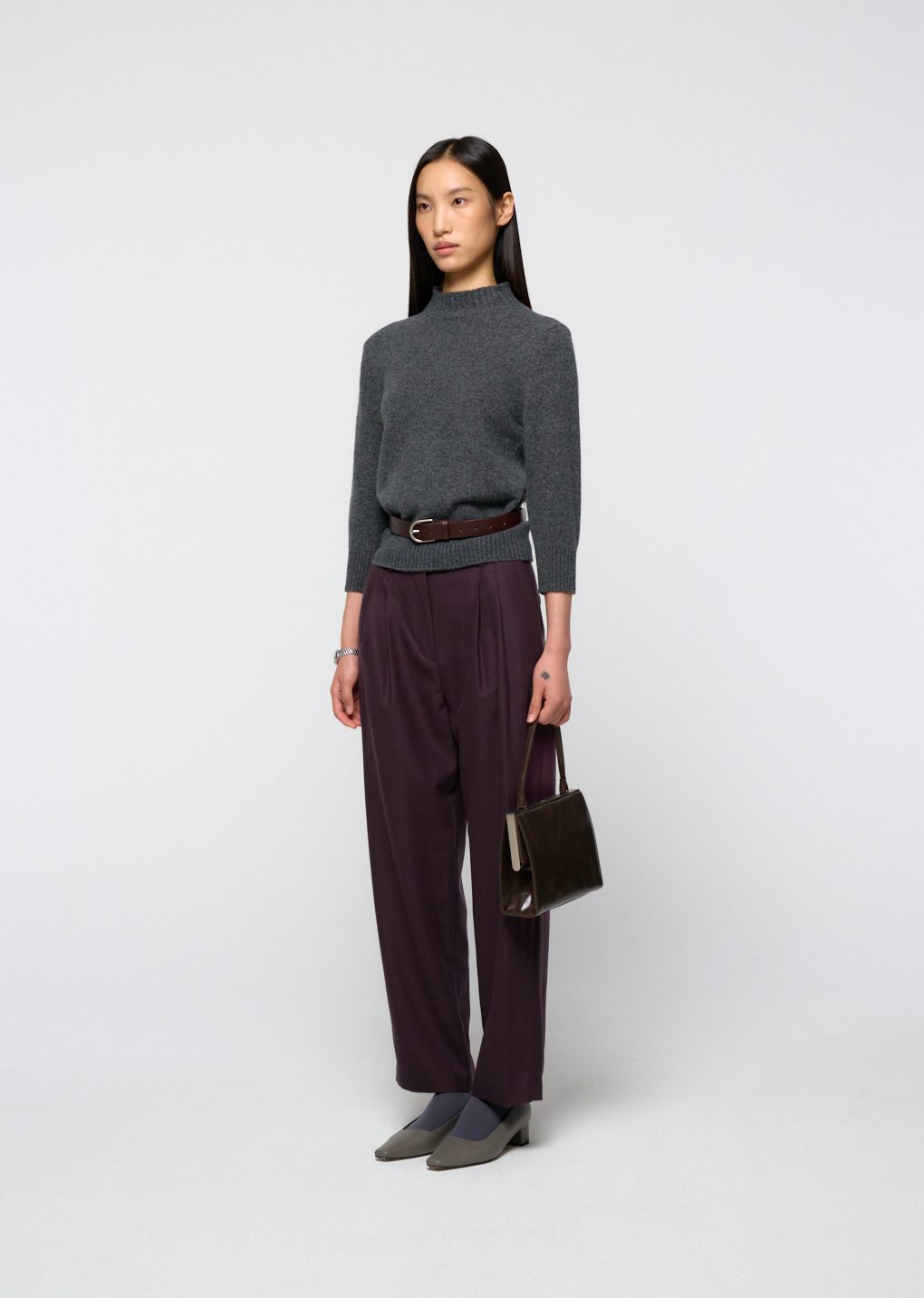 wool mock neck knit, charcoal