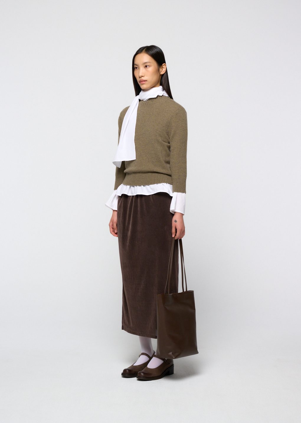 wool mock neck knit, khaki