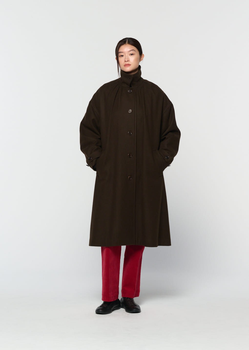 corduroy flared pants, red