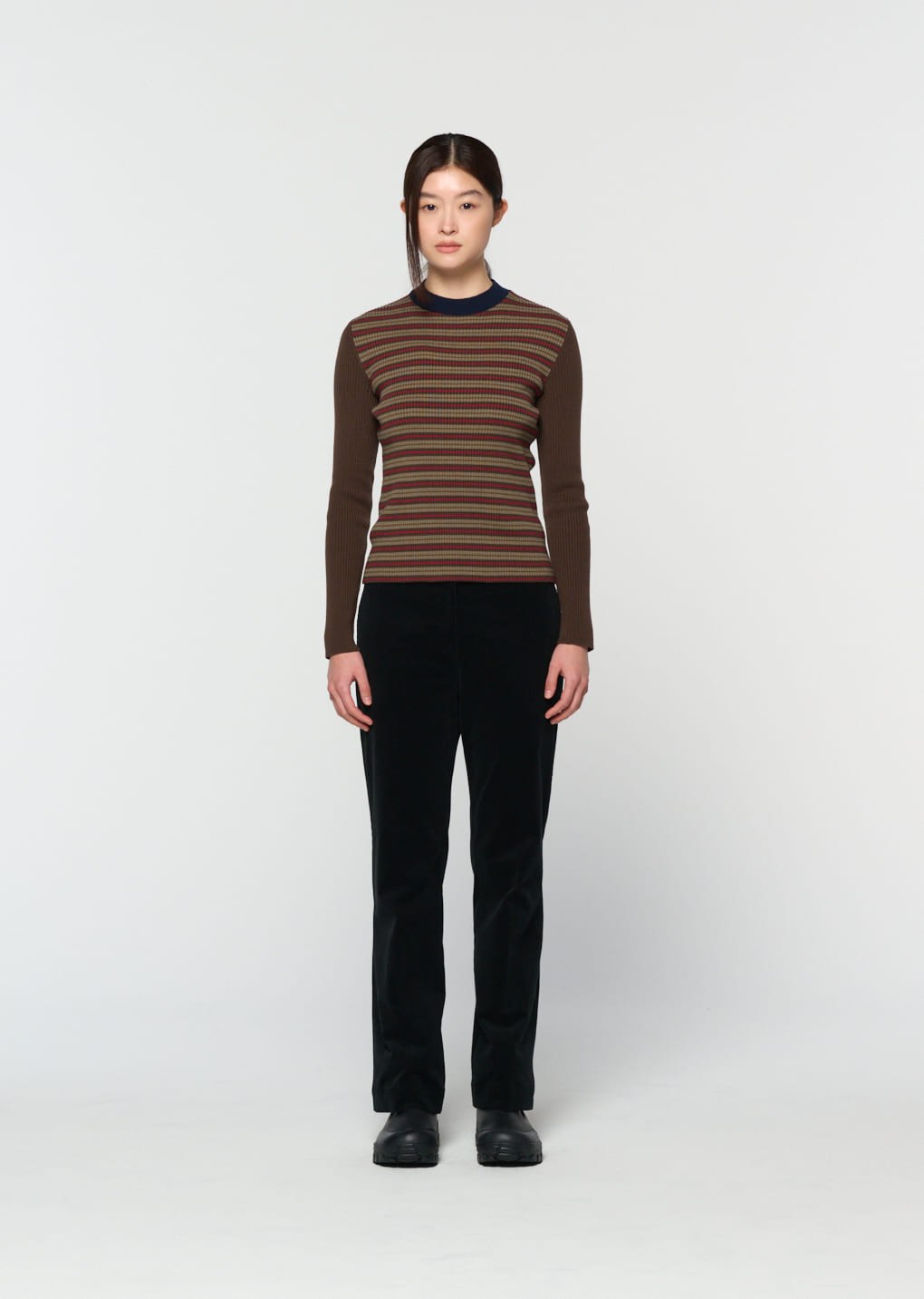 stripe round knit, brown