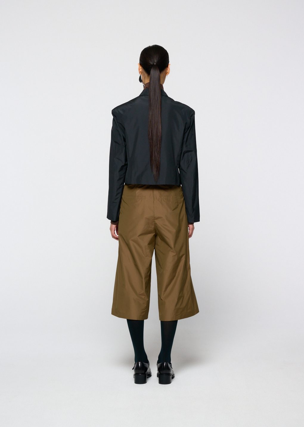 silk taffeta bermuda pants, khaki