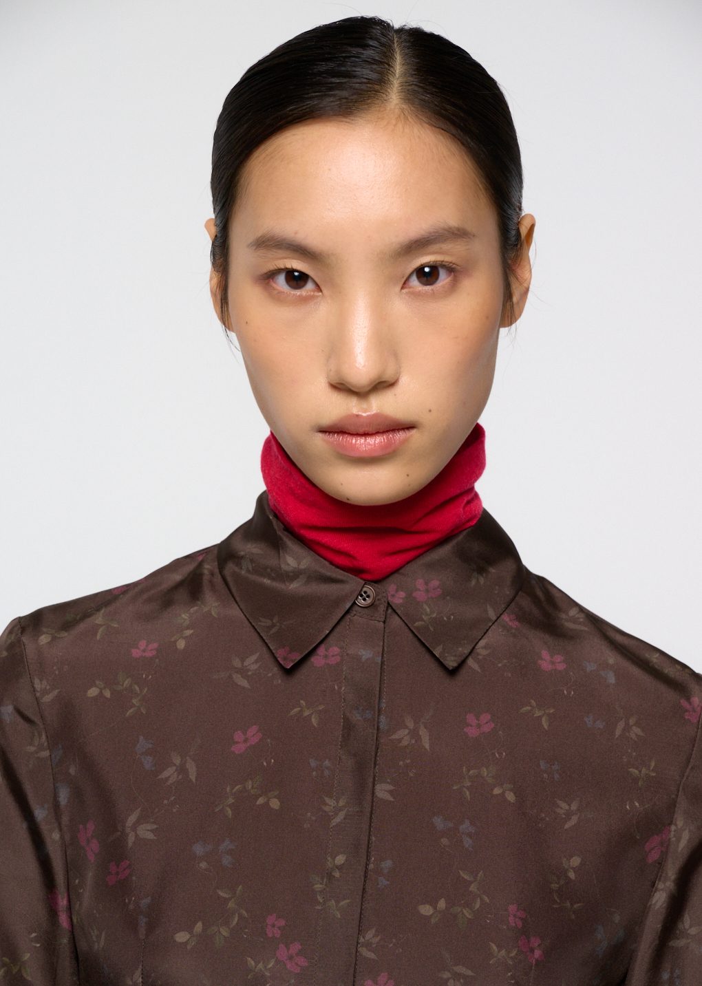 silk floral shirt, brown