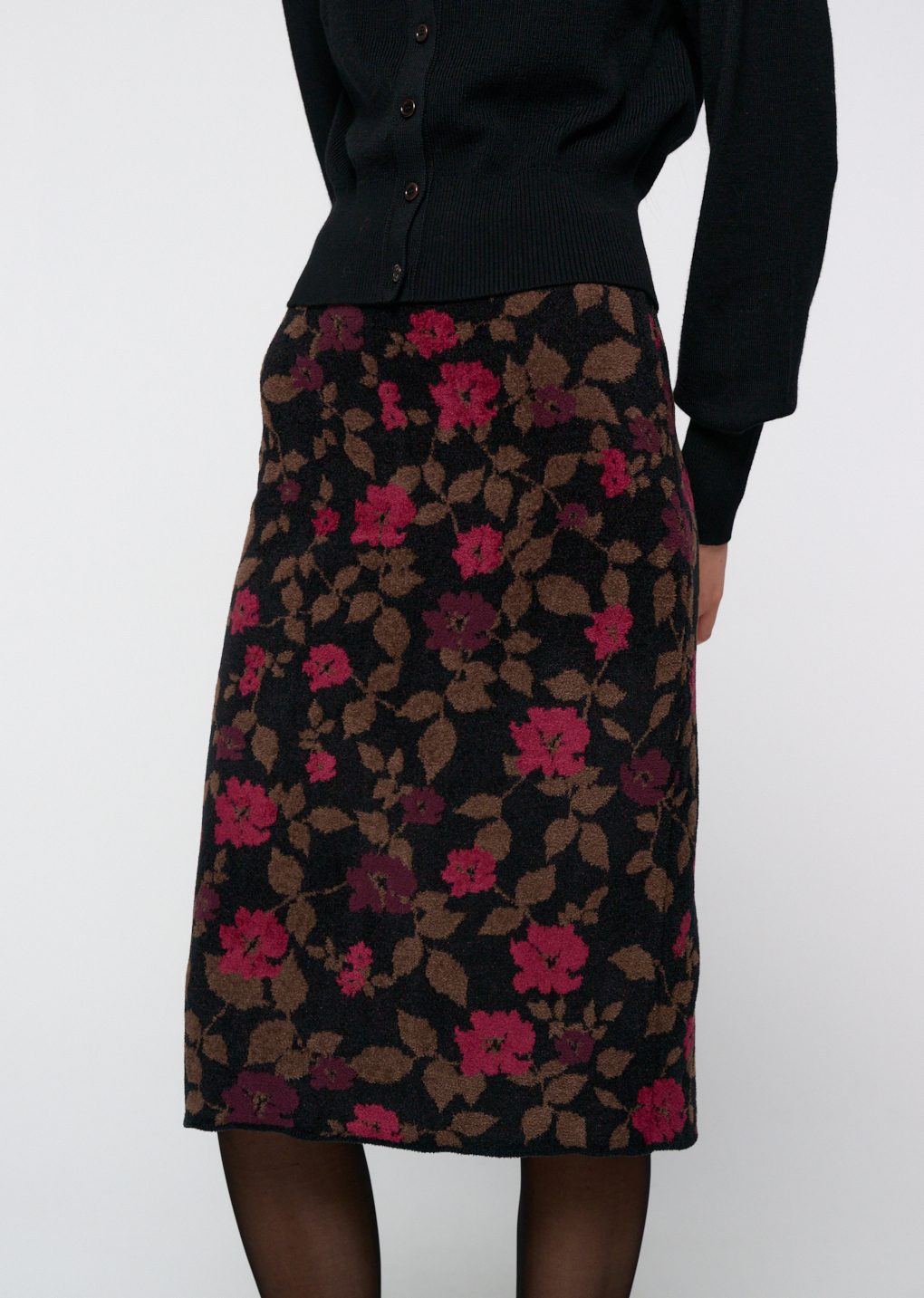 floral jacquard skirt, black