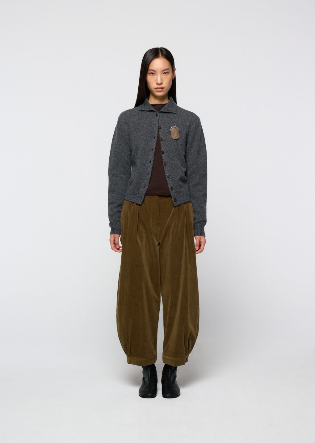 velvet shirring pants, khaki