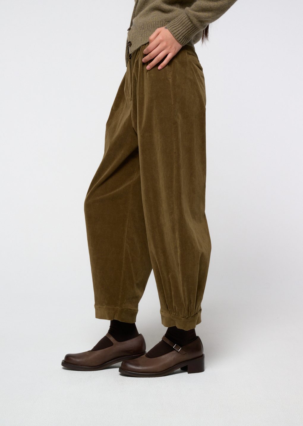 velvet shirring pants, khaki