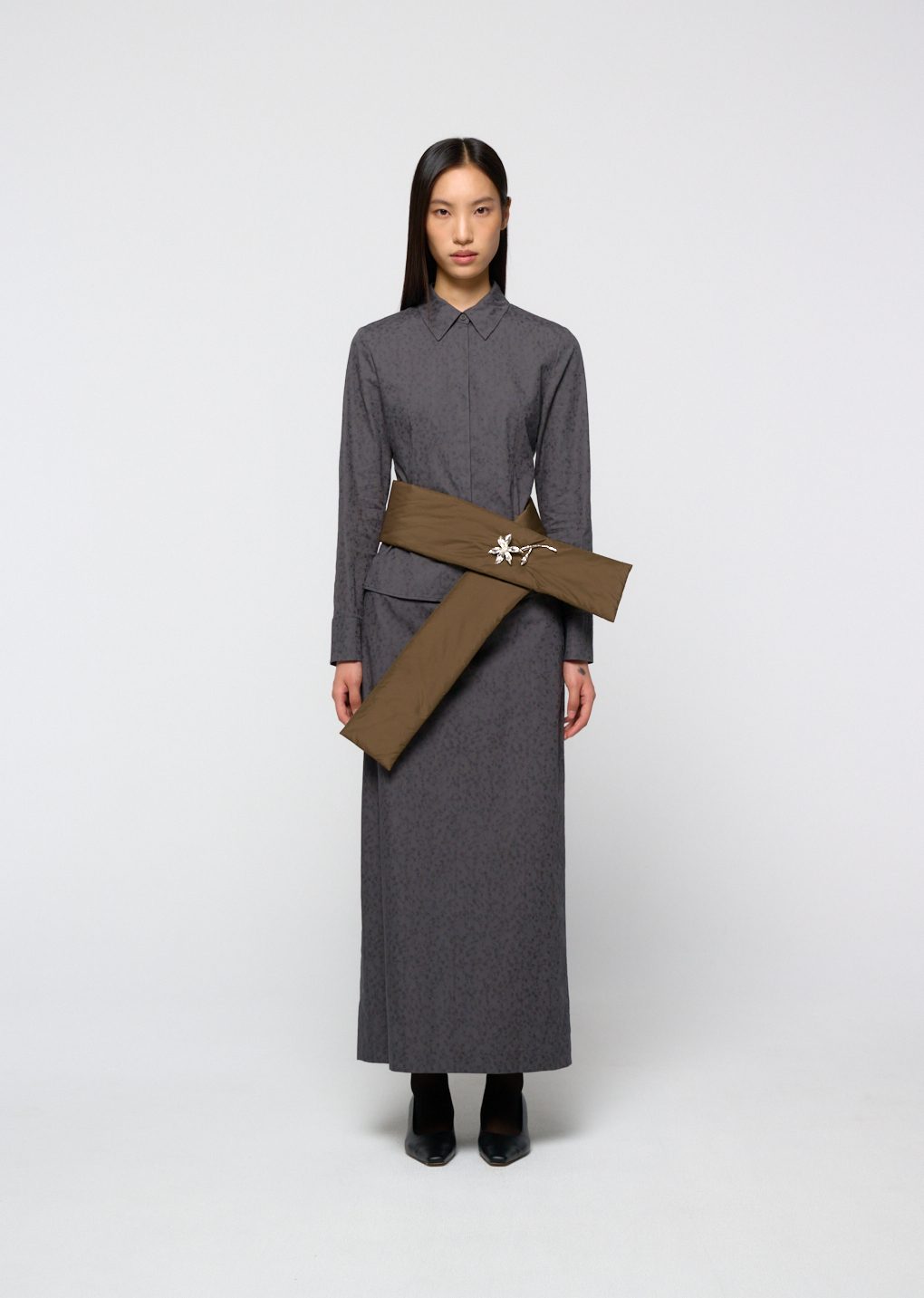 silk taffeta belt scarf, khaki