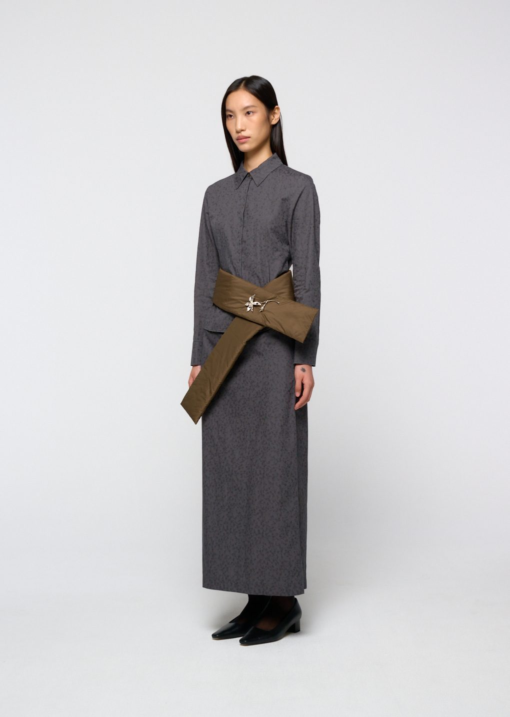 silk taffeta belt scarf, khaki