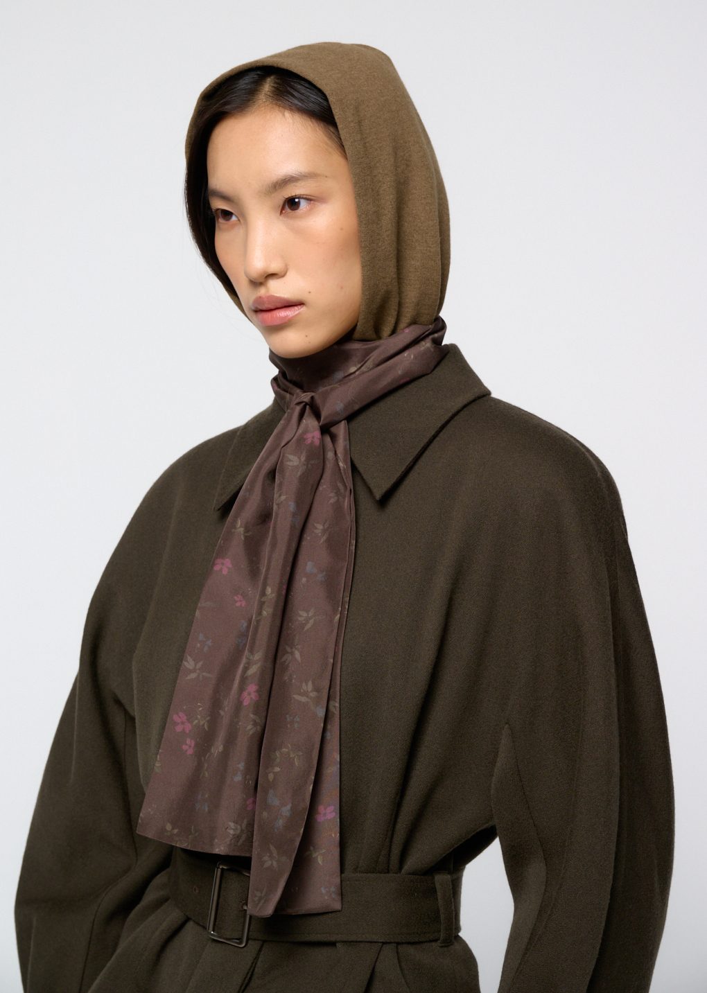 silk floral scarf, brown