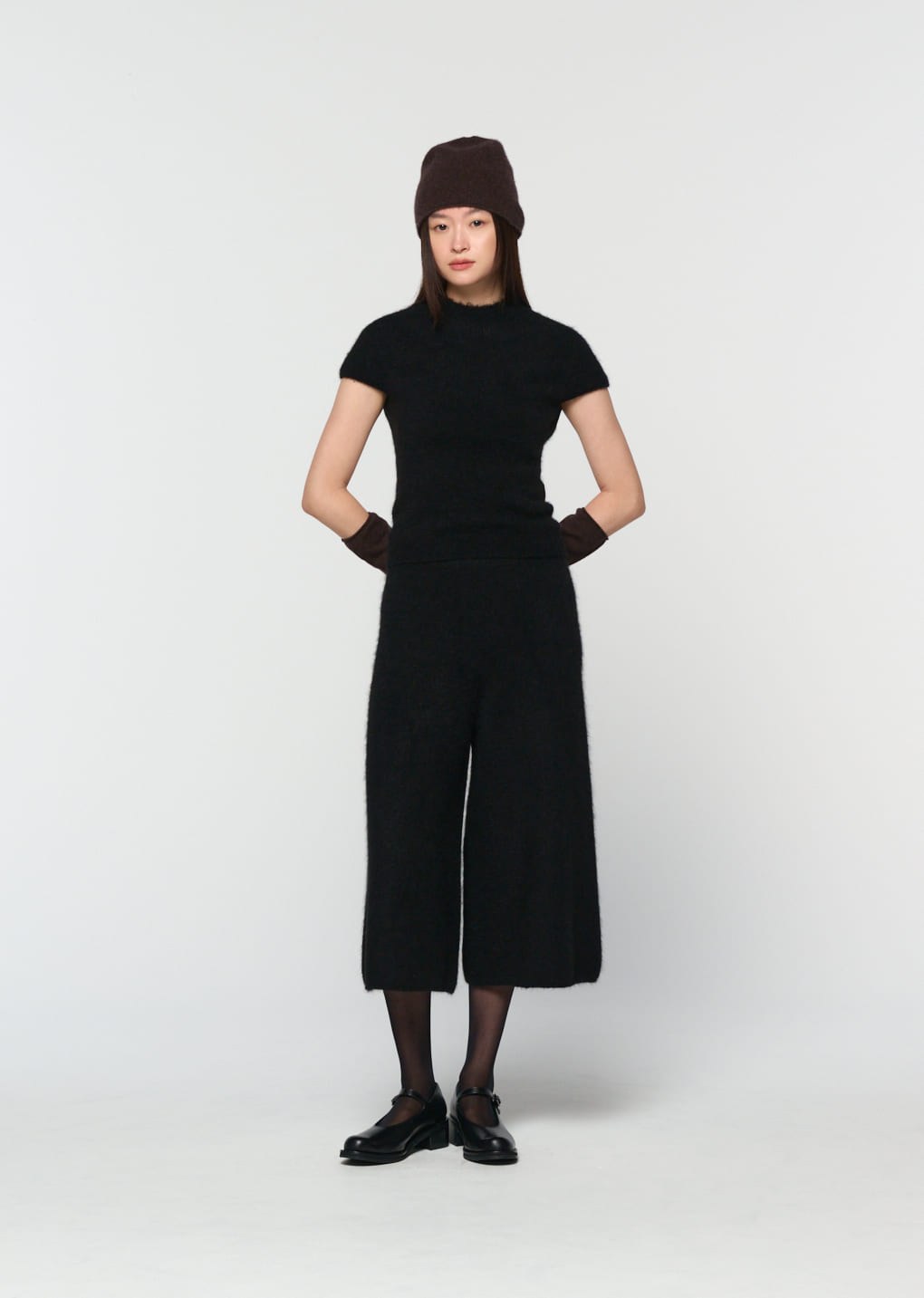 hairy culotte pants, black