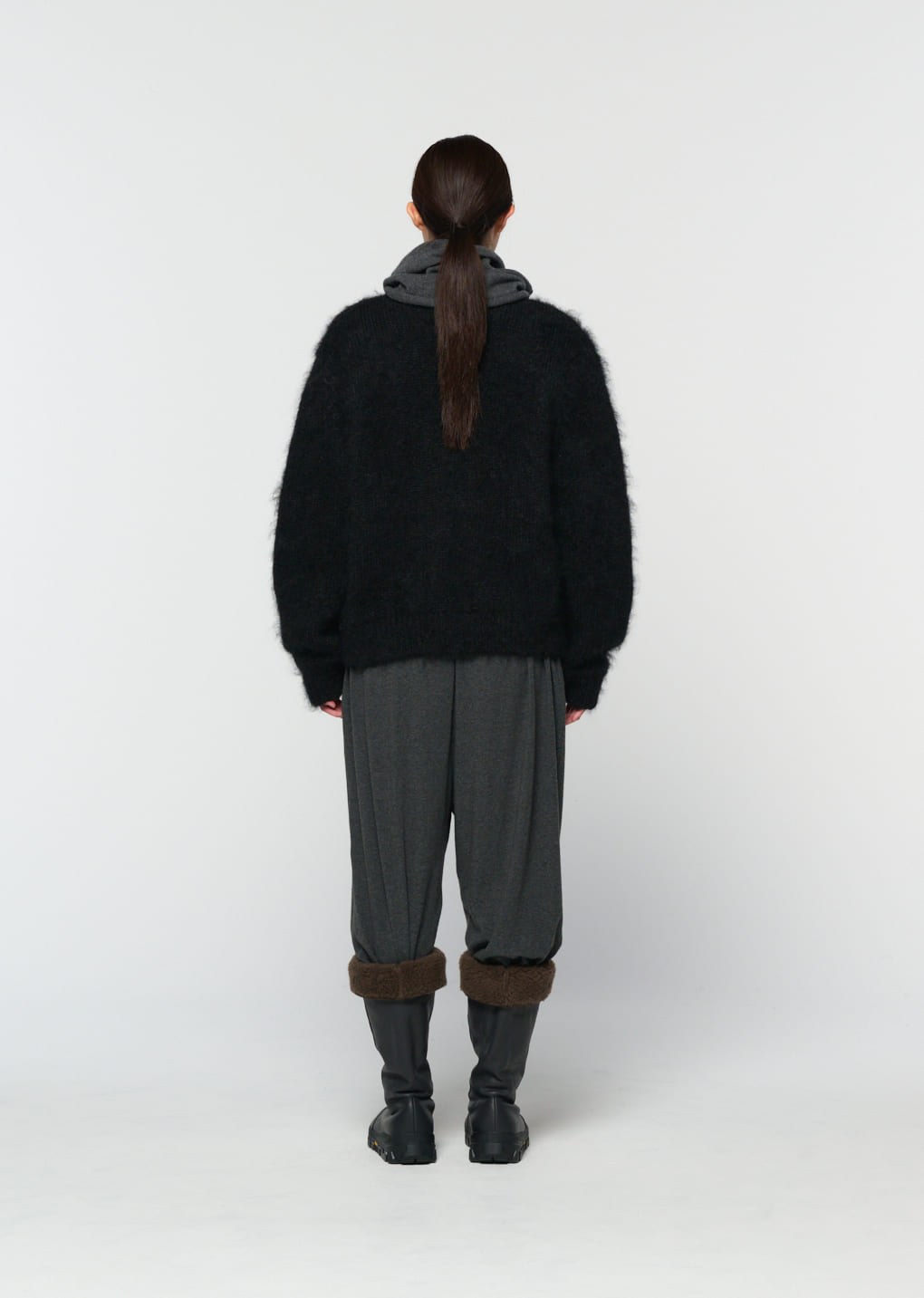 vibram shearling long boots, black