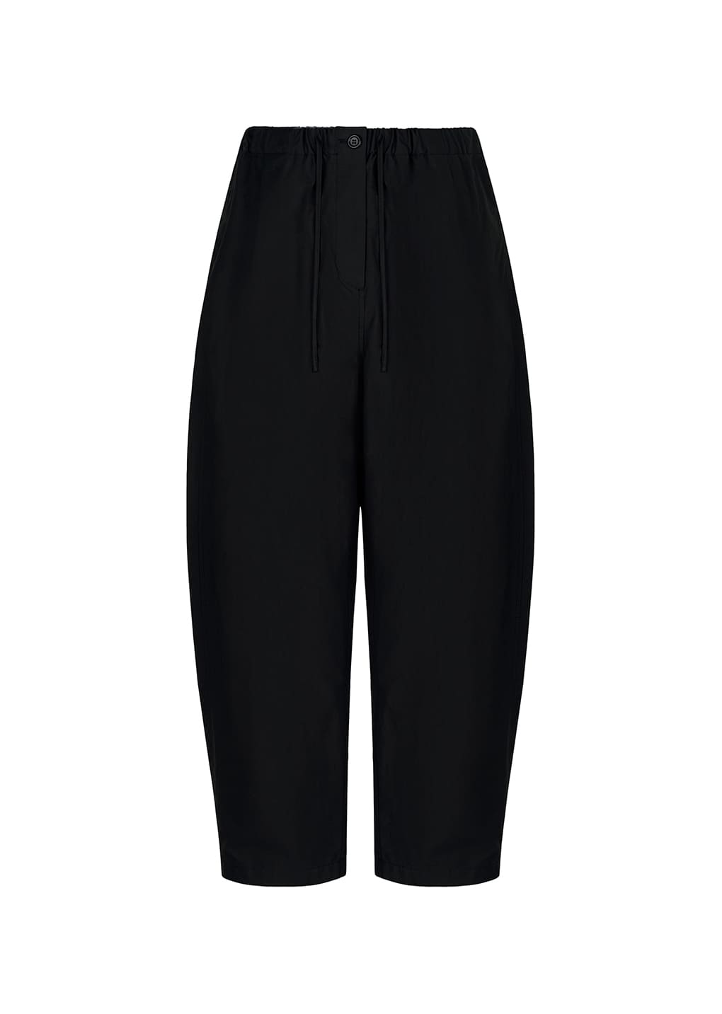 drawstring curved pants, black