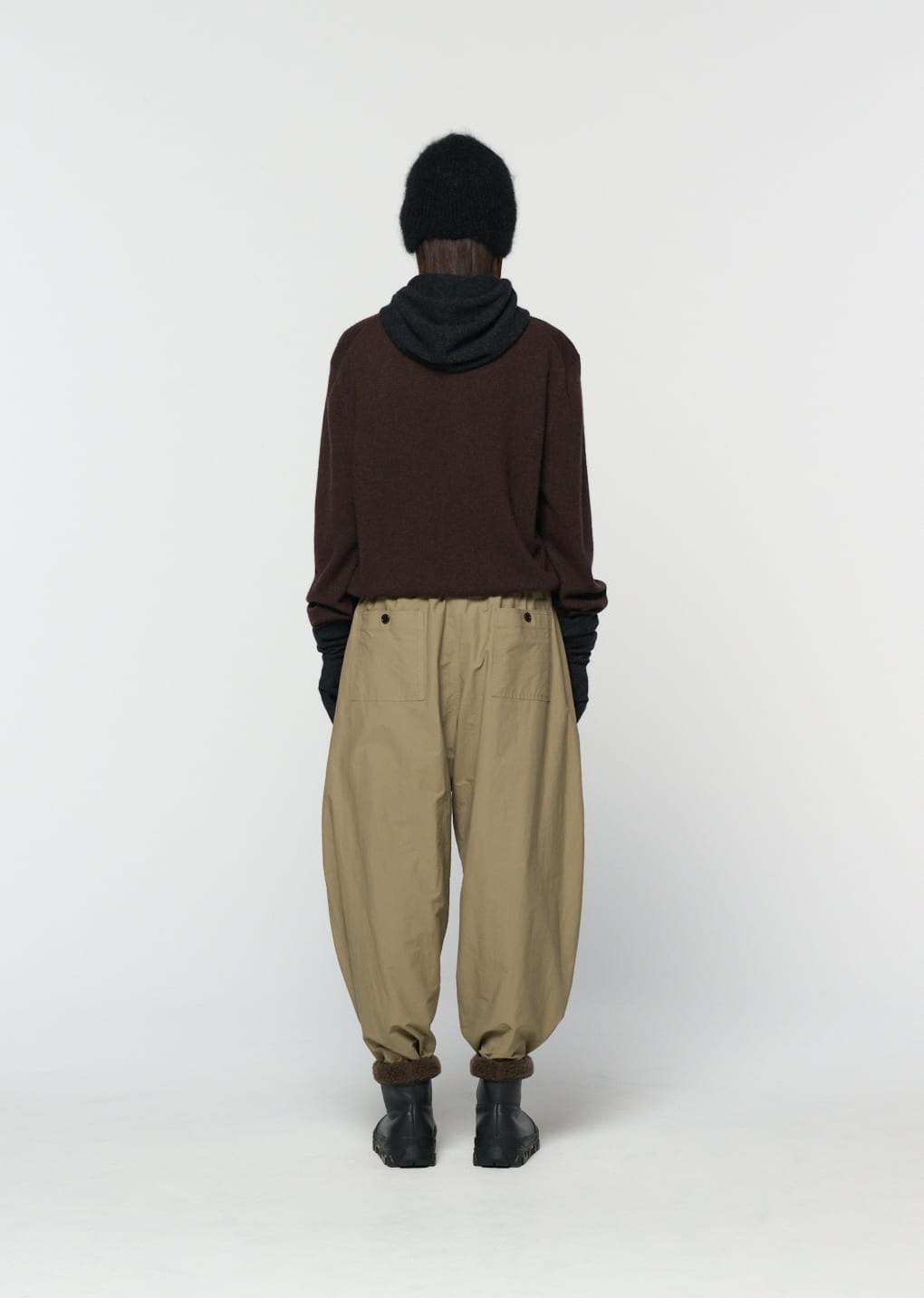 drawstring curved pants, khaki