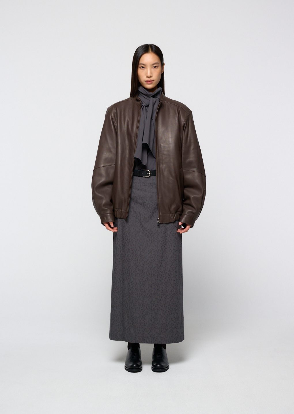 lambskin leather blouson, brown