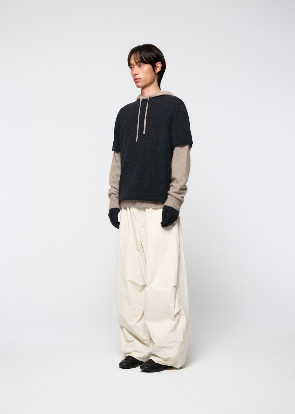 drawstring wide fatigue pants, ecru