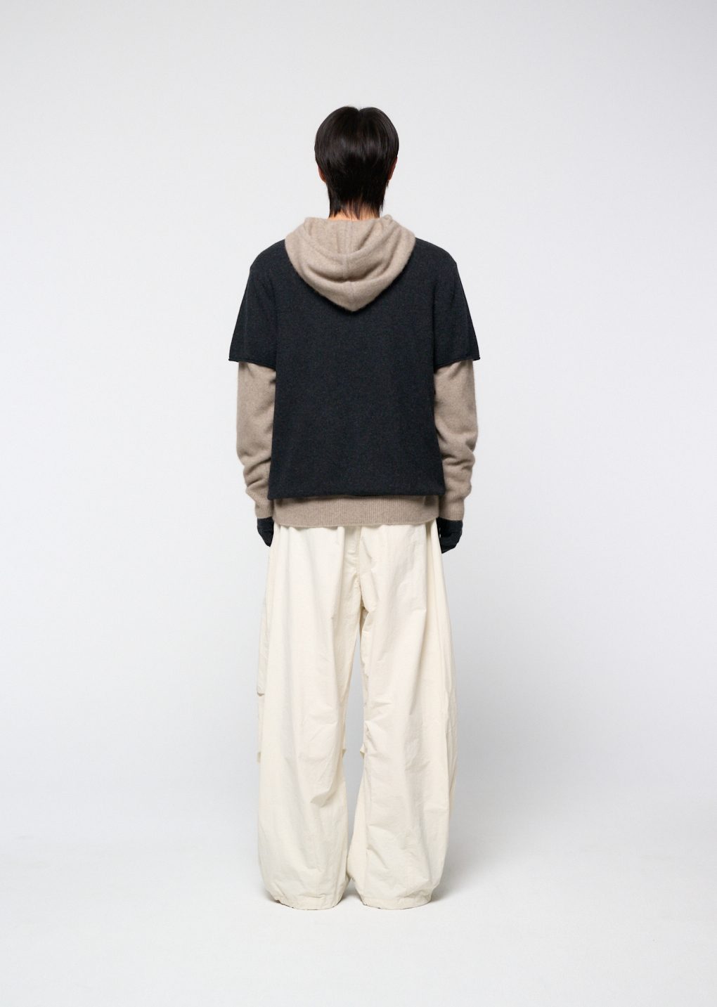 drawstring wide fatigue pants, ecru