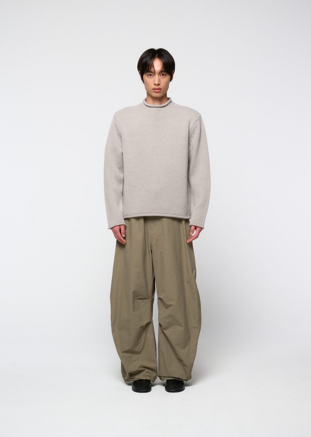 drawstring wide fatigue pants, khaki