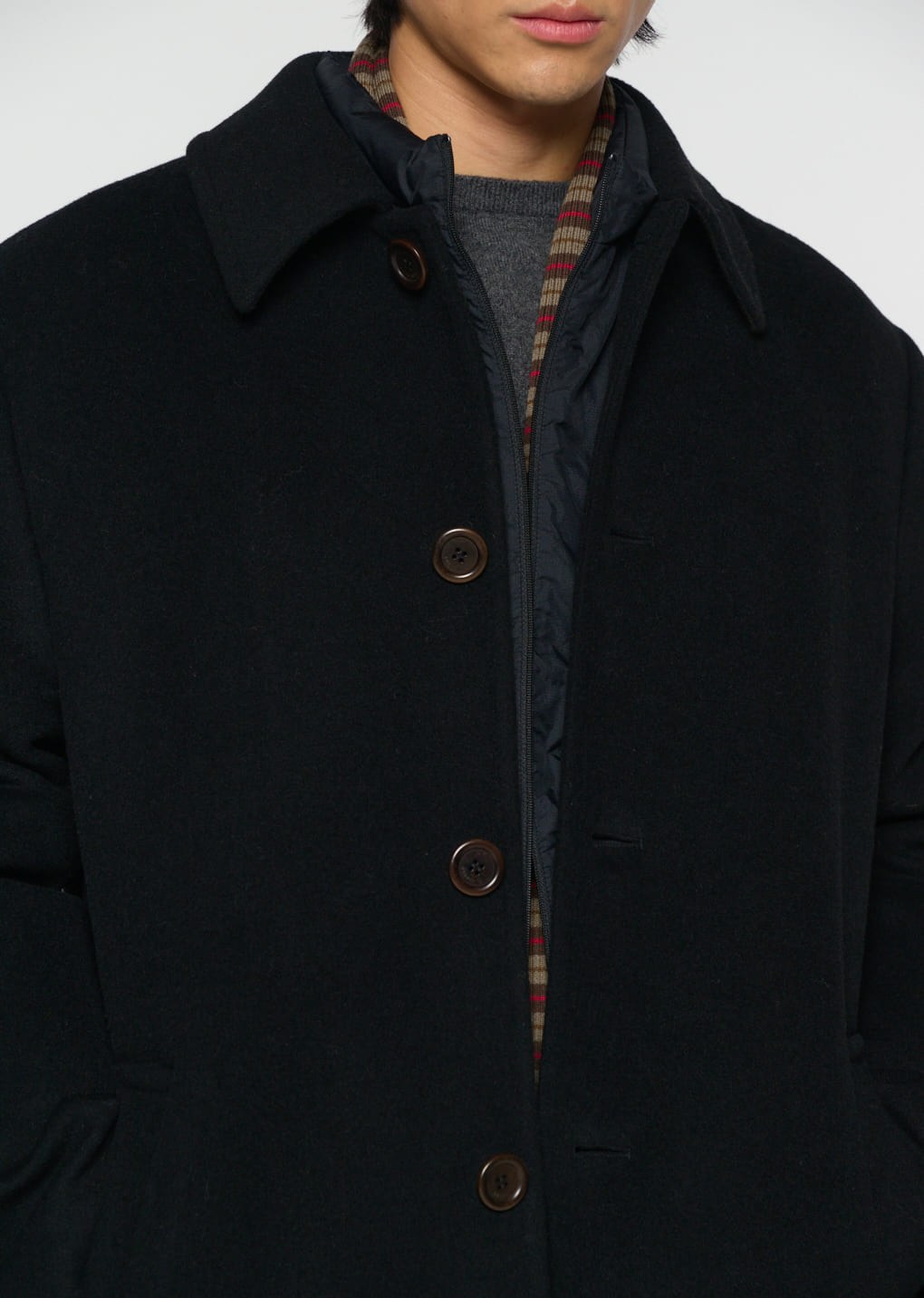 men's single breasted long coat, black