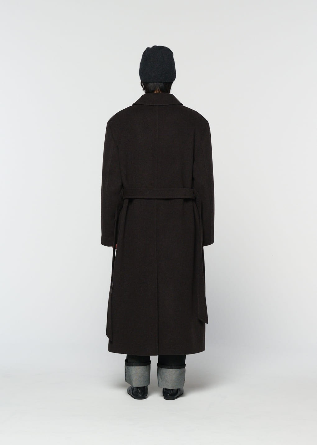 men's single breasted long coat, dark brown