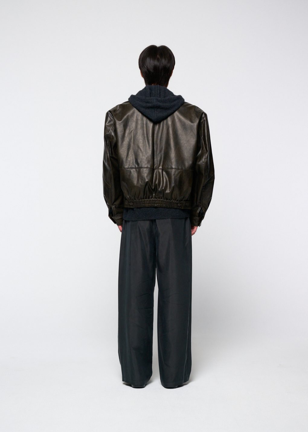synthetic leather blouson, black