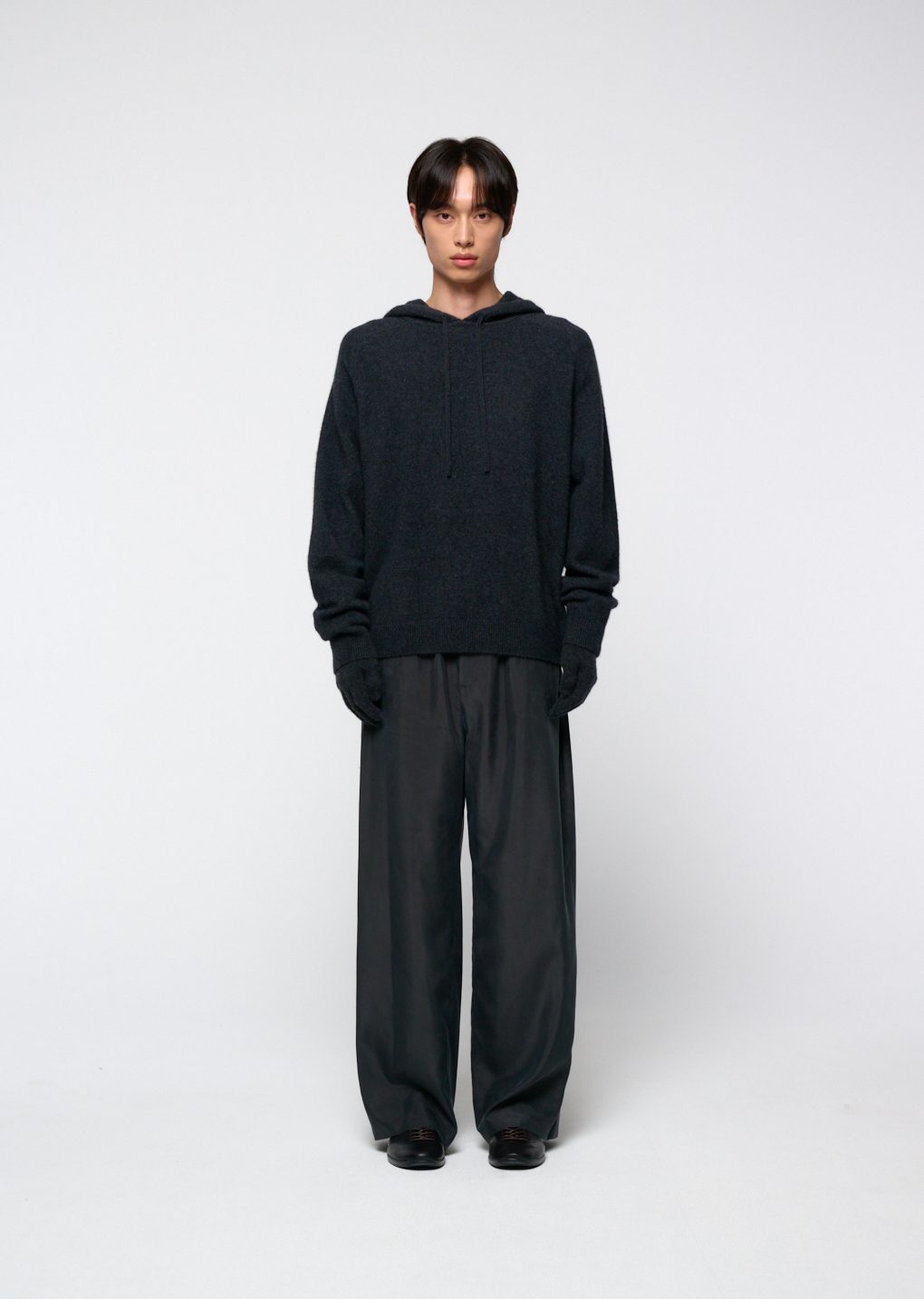 racoon hoodie knit, charcoal