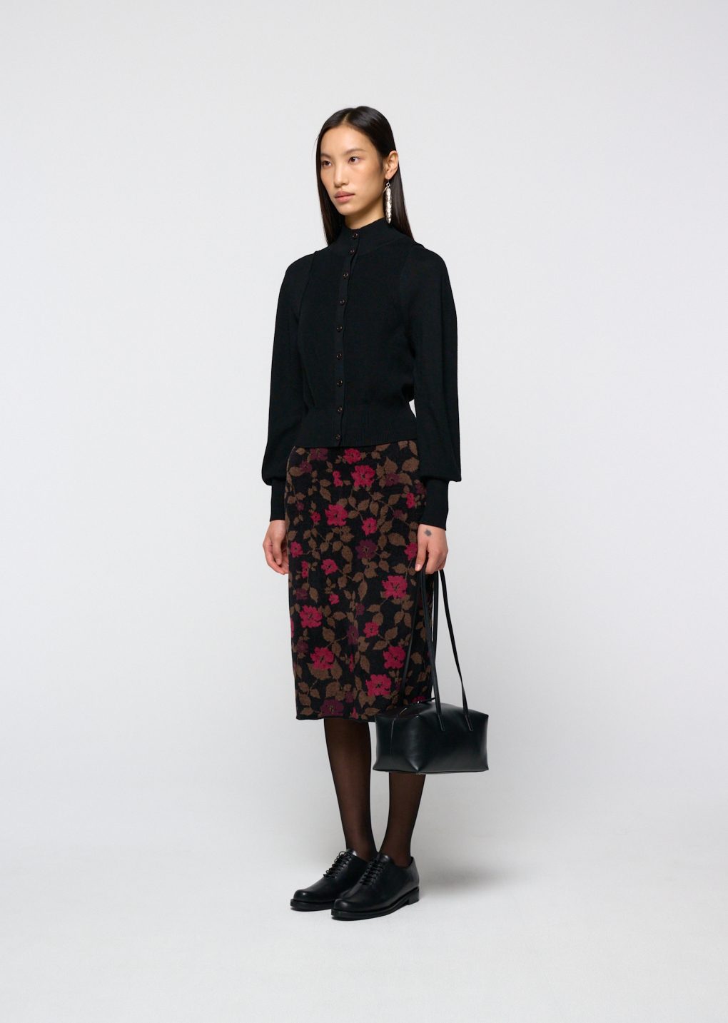 blocking button up cardigan, black