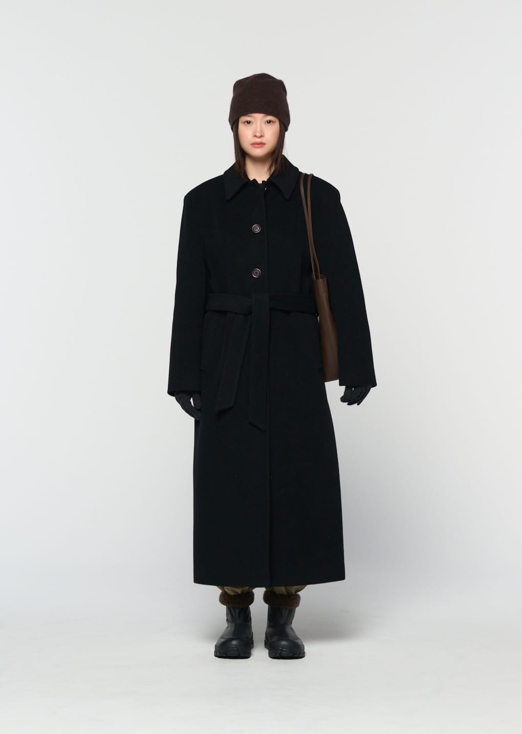 single breasted maxi long coat, black hover