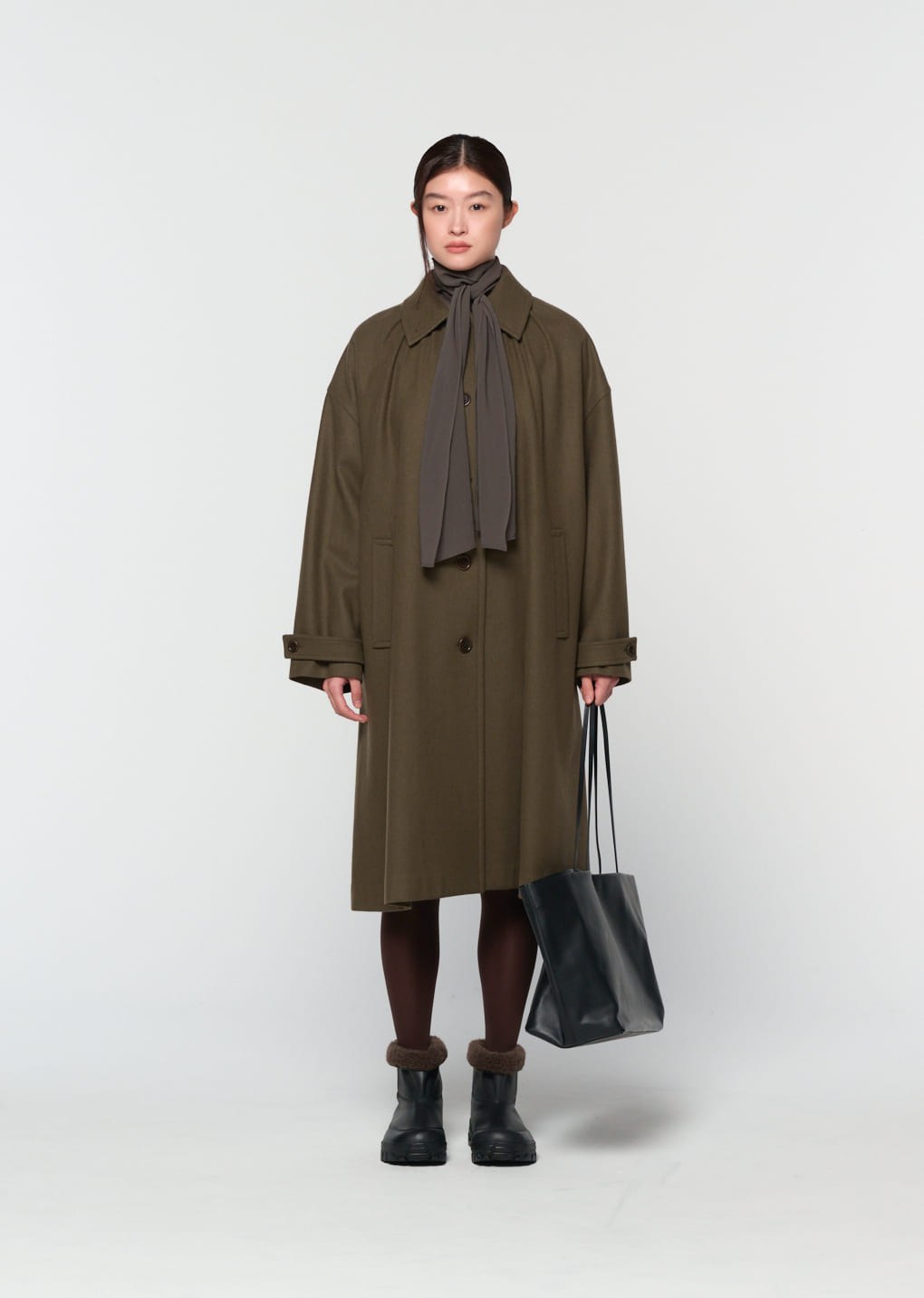 shirring coat, khaki