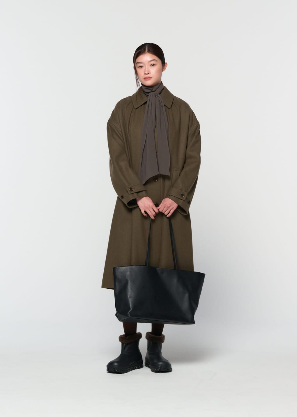 shirring coat, khaki