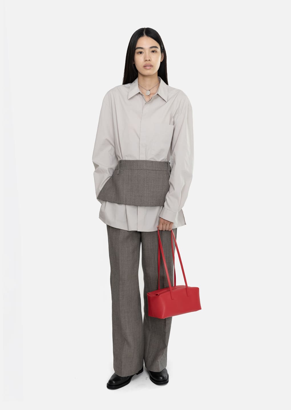 apron mini layered skirt, grey beige
